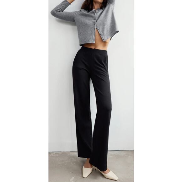 AYR High Hopes Black Wide Leg Pants Large L Pull On Pima Cotton Stretch Trousers - Picture 2 of 6